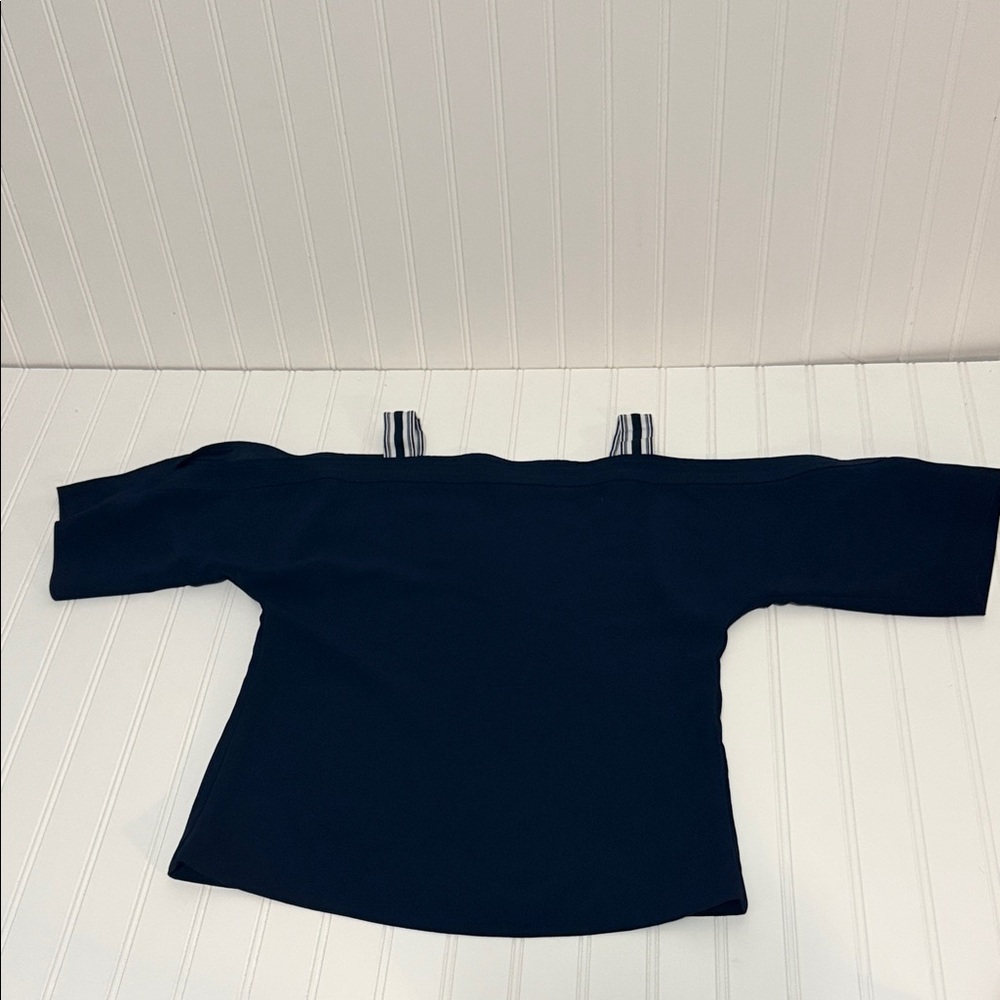 Trina Turk Navy Off-Shoulder Blouse with Arm Cut-Outs Size XS